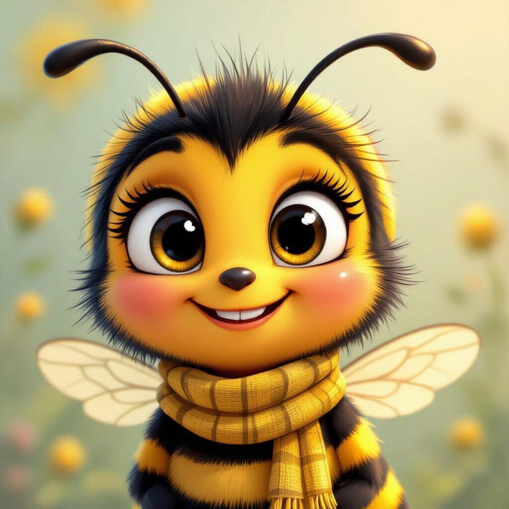Cheerful Cartoon Honeybee with Scarf in Modern Style