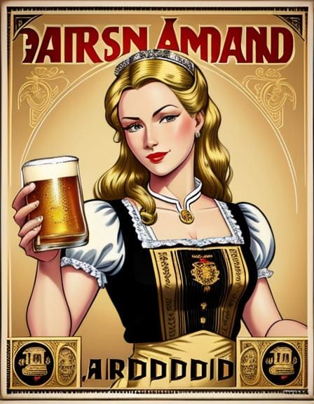 Art Deco Austrian Barmaid in Dirndl