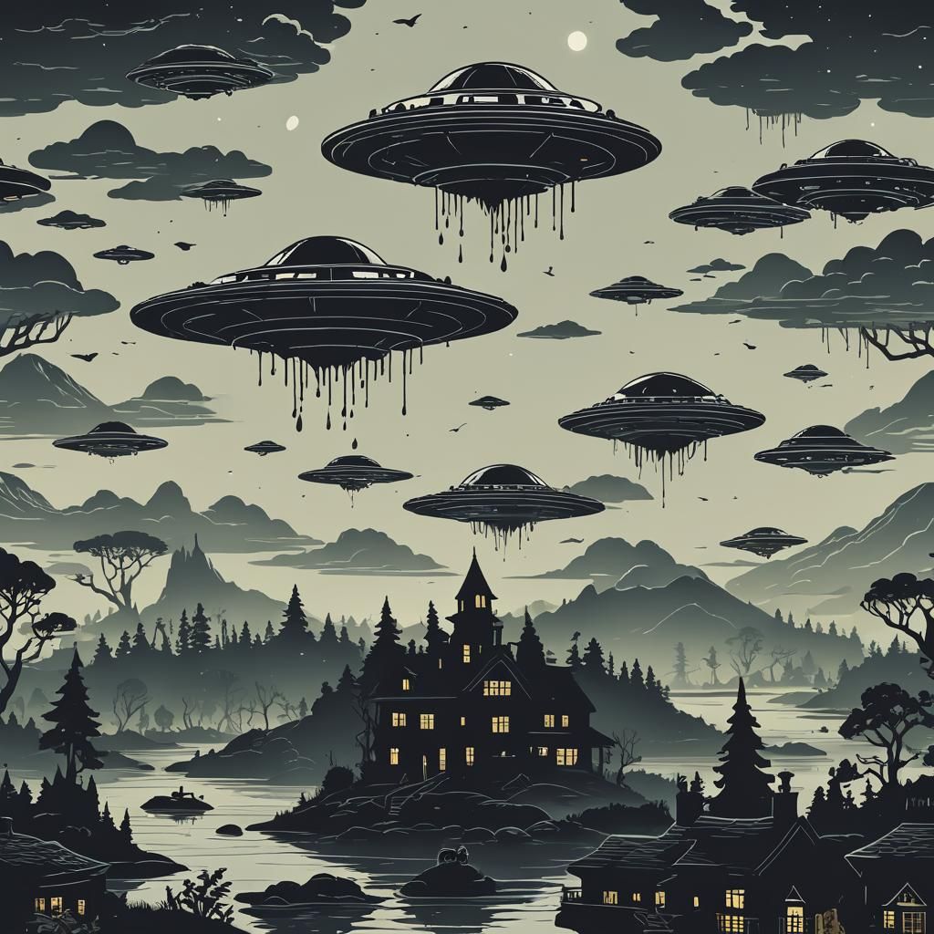 UFO Otter in Neighborhood: Fantasy Vector Art