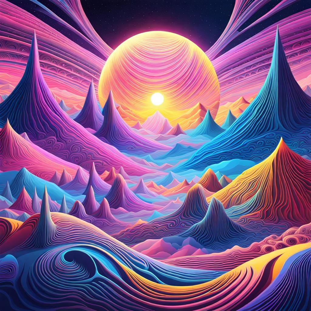 Magical Alien Landscape with Abstract Moon in Pastel Colors
