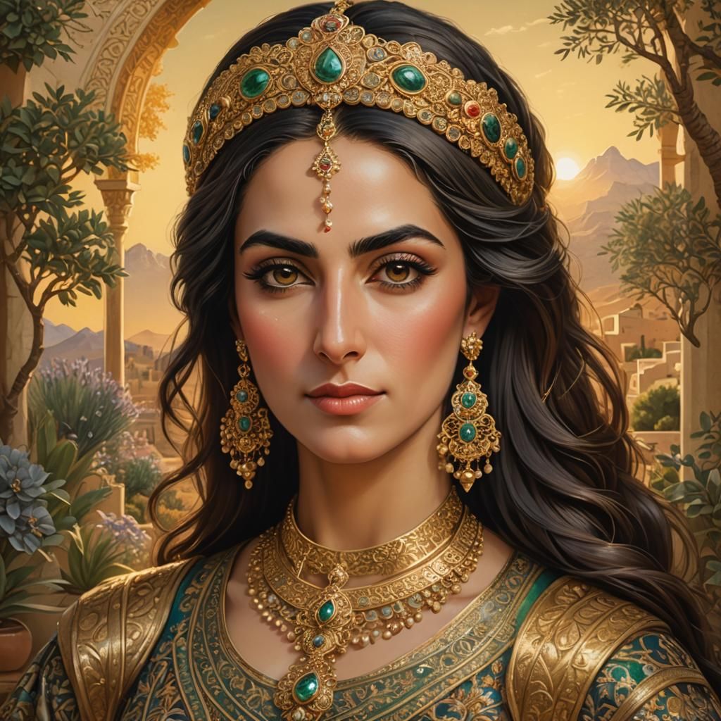 Ancient Persian Queen Portrait in Miniature Style