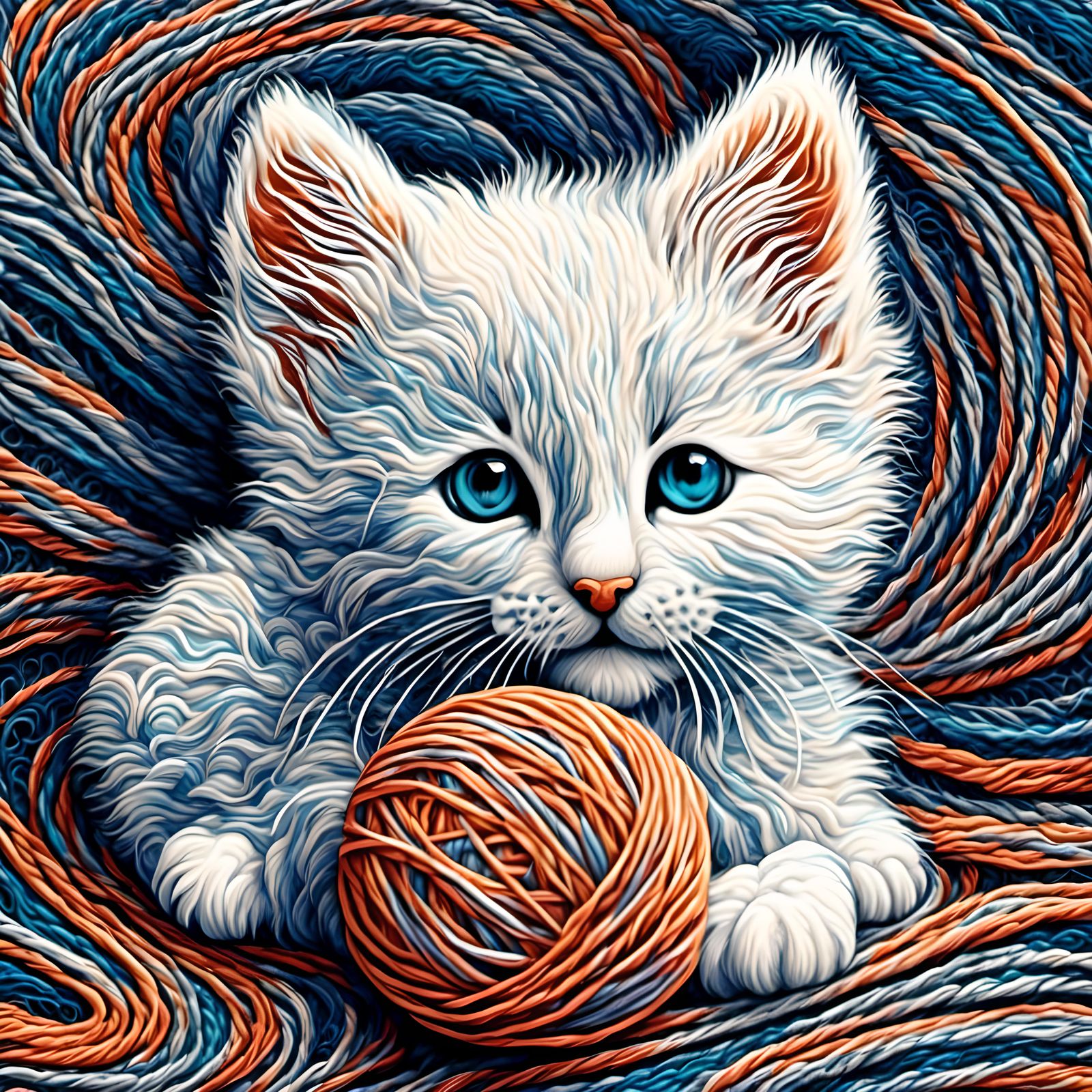 Yarn Kitten Playing with Yarn Ball