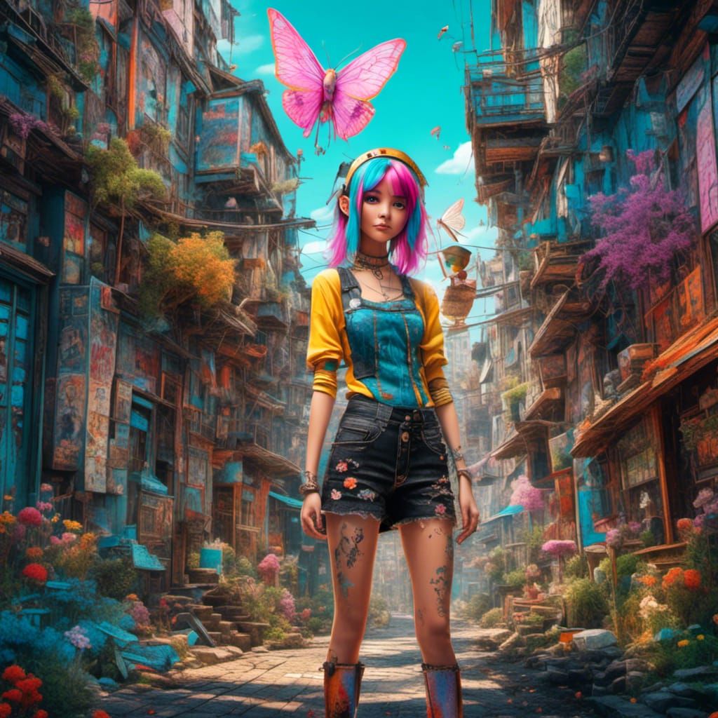 Punk Street Fairy in Whimsical Graffiti Art