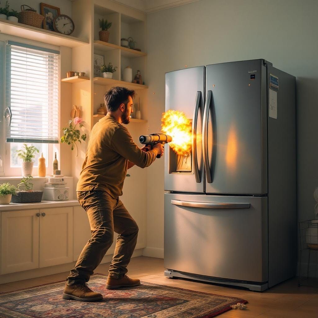 Man Destroys Annoying Refrigerator with Rocket Launcher