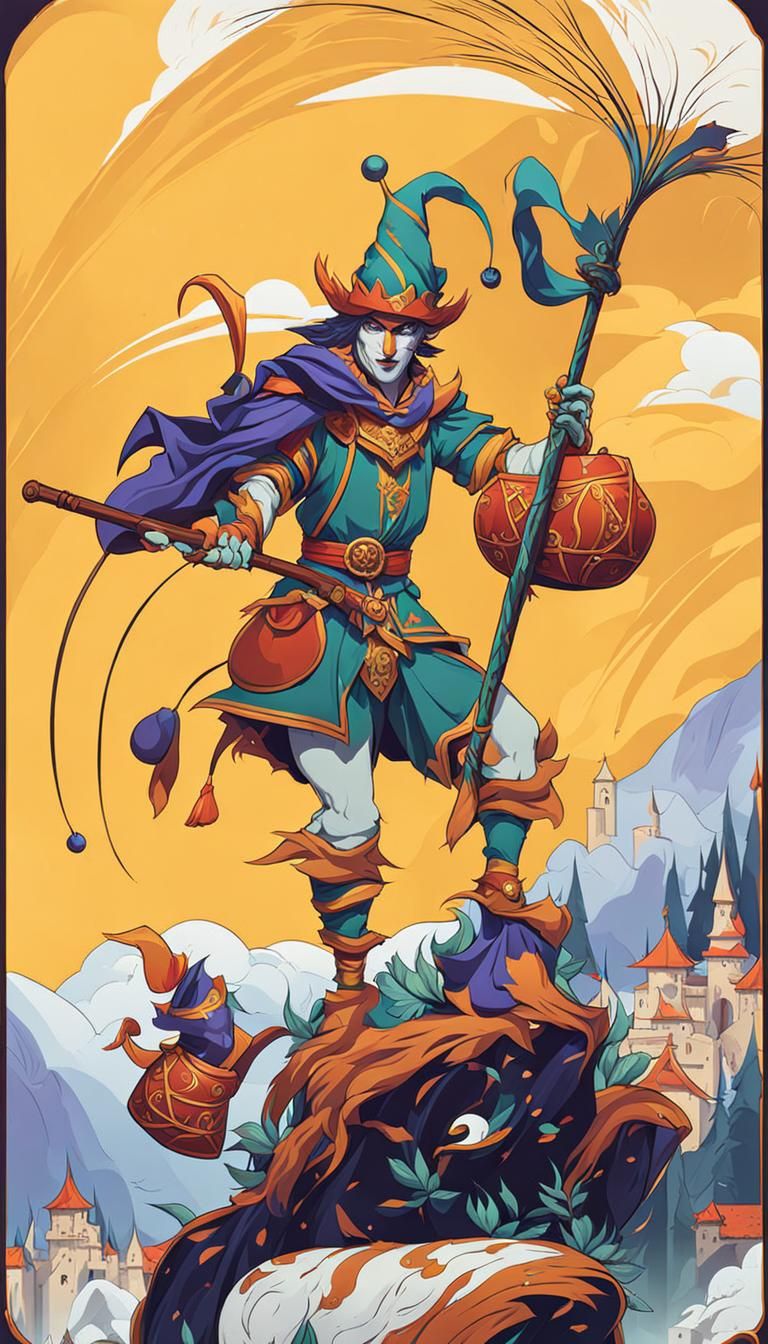 Jester with Stick: Detailed Fantasy Concept Art