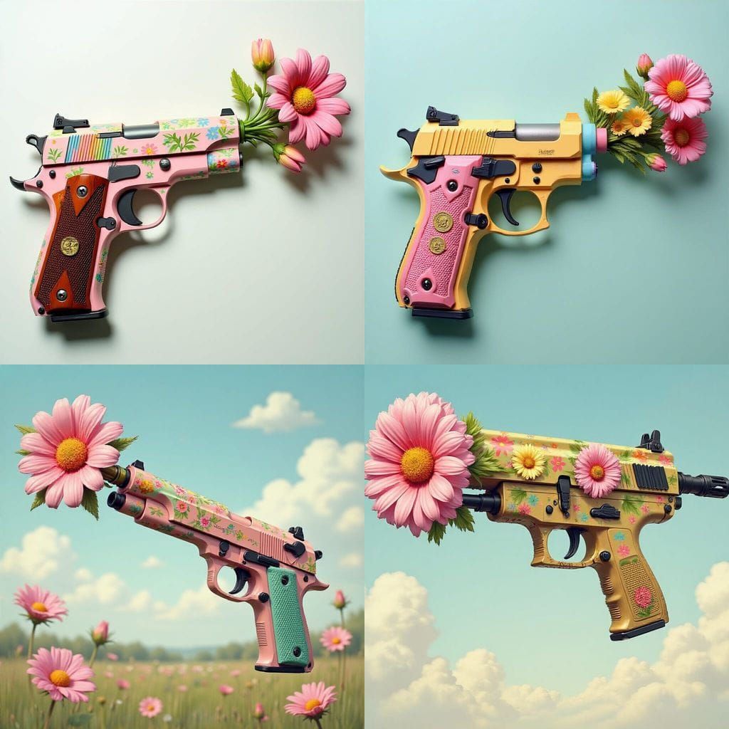 Dada Anti-War Gun Shooting Flowers in Pastel