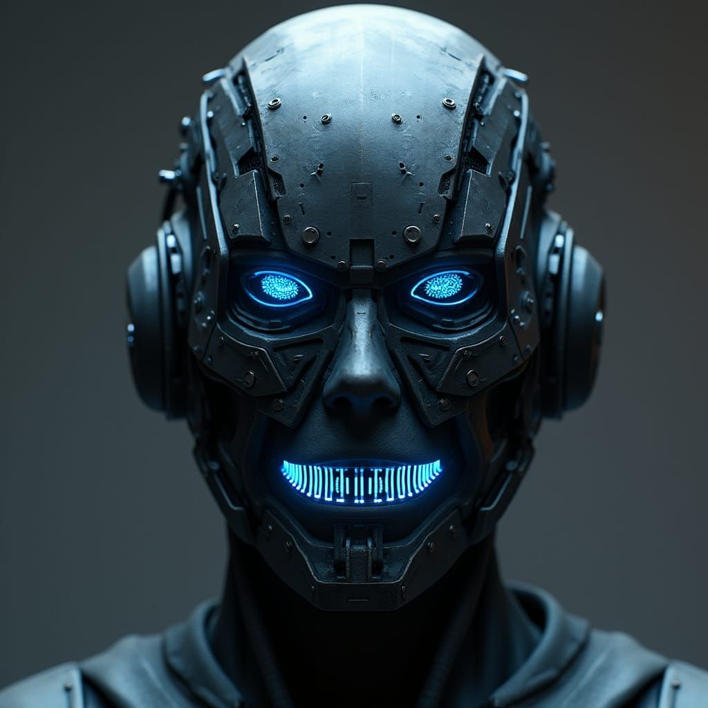 Futuristic Half-Face Mask with Neon and Metallic Details