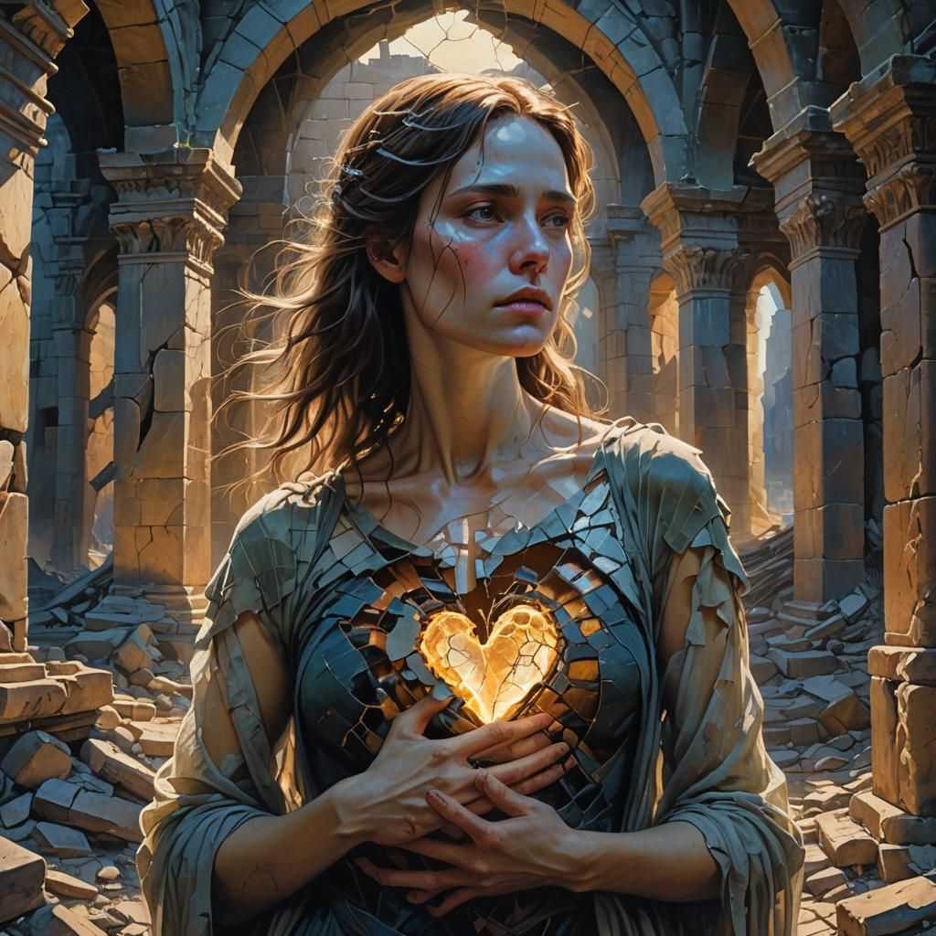 Shattered Heart: Mystical Realism in Ethereal Glow