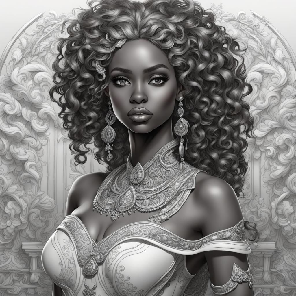 Coloring Page: Melanin Woman with Big Eyes