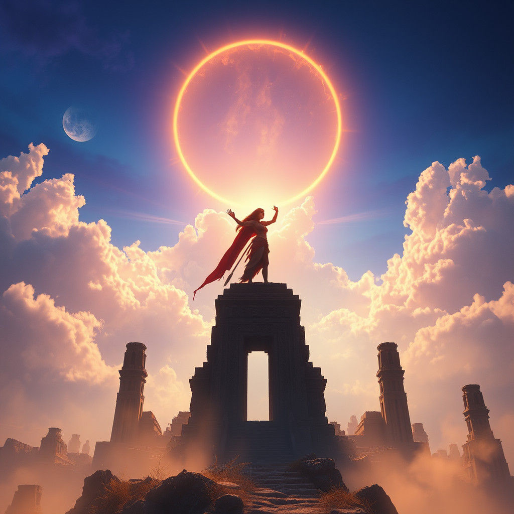 Victorious Warrior in Mystical Ruins Concept Art