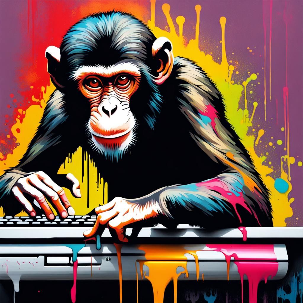 Monkey Typing in Graffiti Street Art Style
