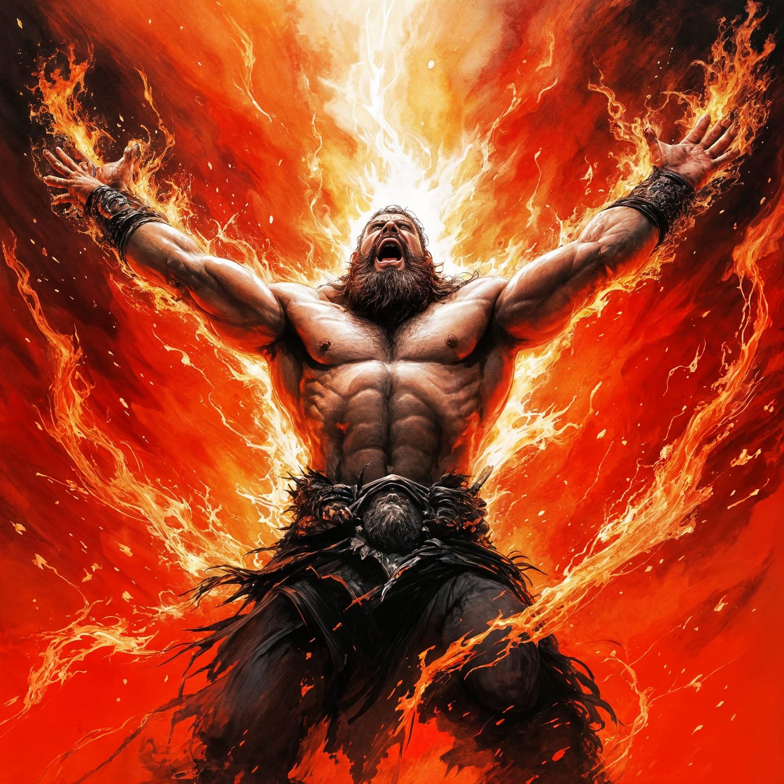 Raging Barbarian in Impressionist Style