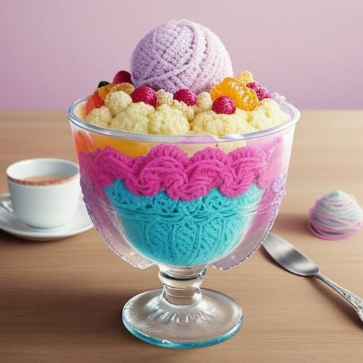 Whimsical Crochet Ice Cream Sundae with Fruit Toppings