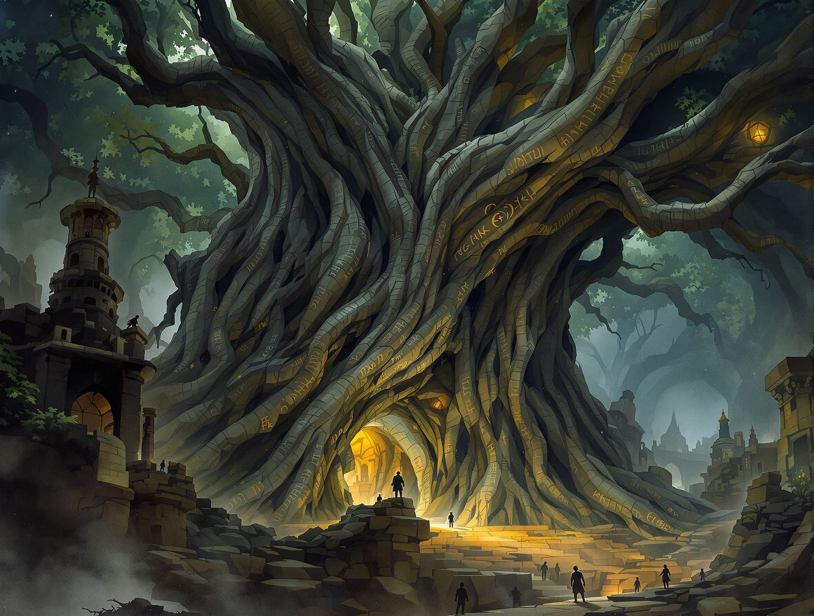 Ancient Tree Roots Arch Over Hidden City