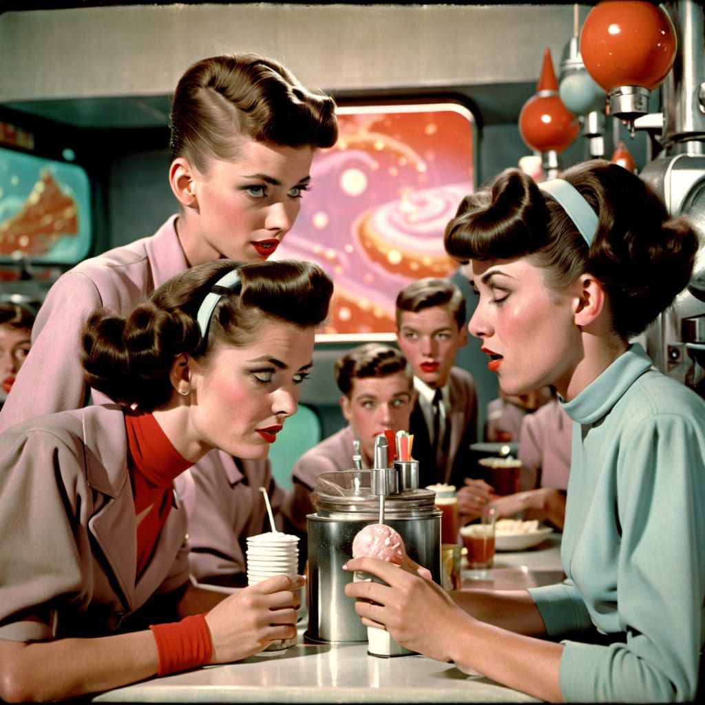 Kids Gossip at Sci-Fi Themed Soda Fountain