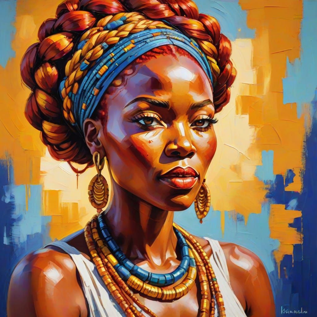 Vibrant Fauvist Portrait of Red-Headed African Woman