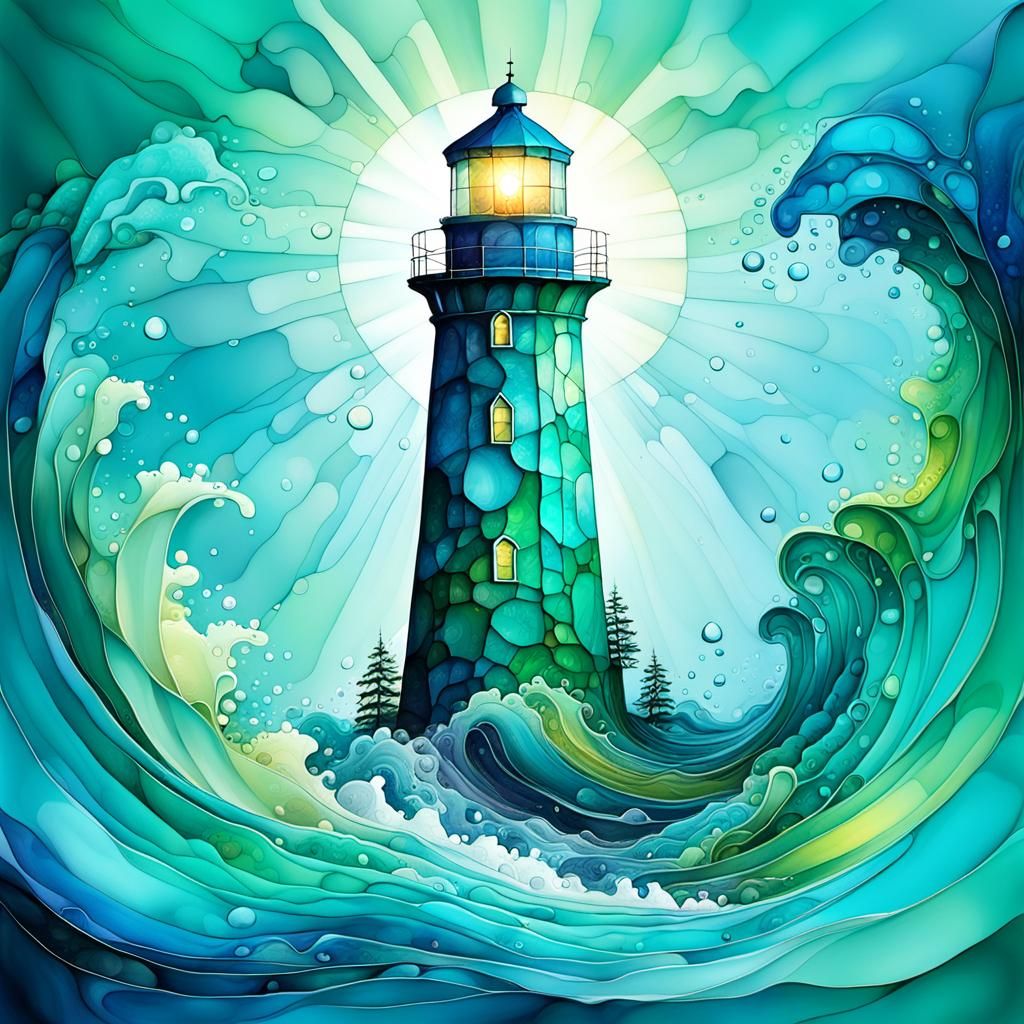 LIGHTHOUSE IN BLUE & GREEN #10
