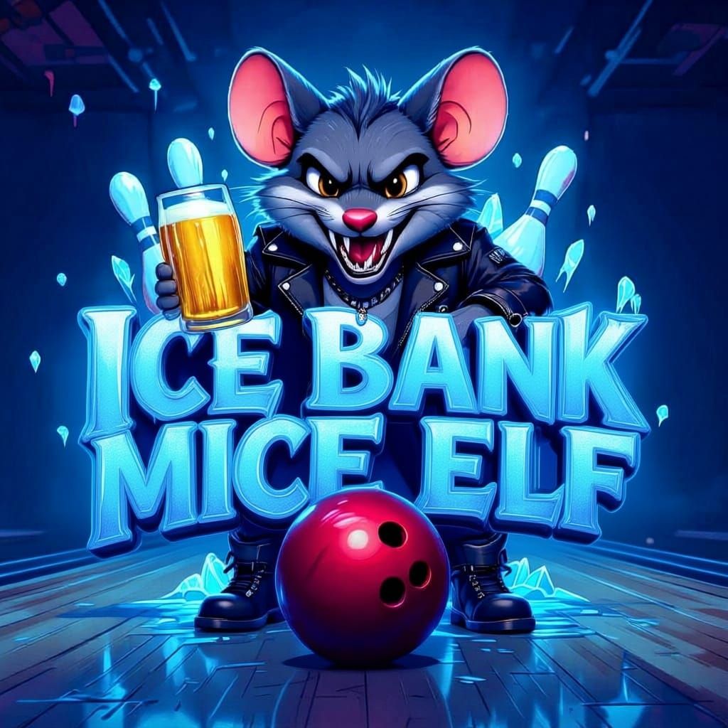 Icy Neon Bowling Team Logo with Mouse Mascot