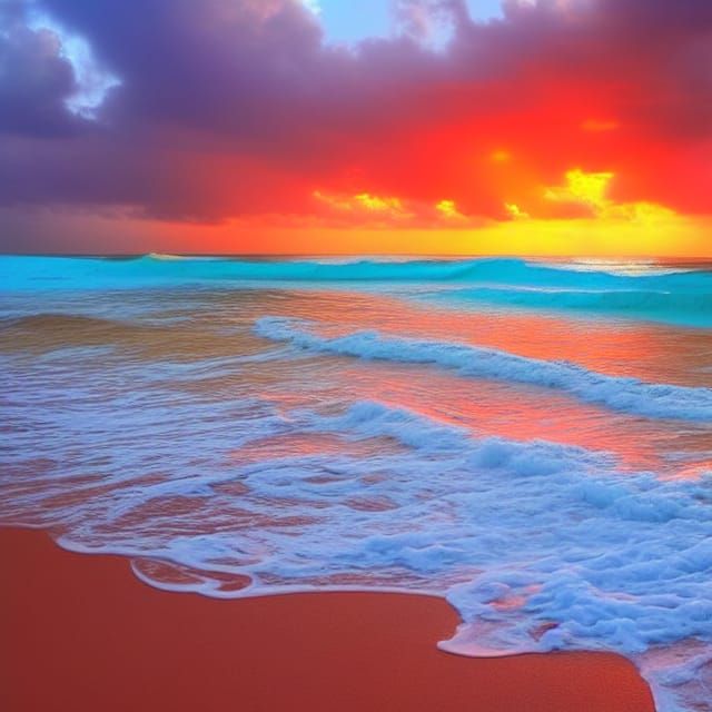Tropical Coral Beach Sunset with Soft Sunshine