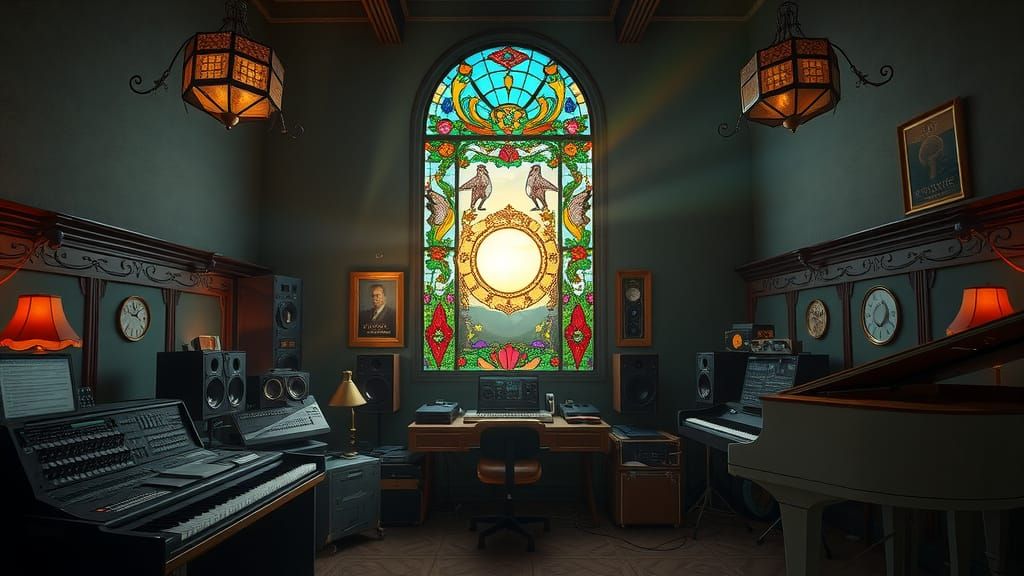Surreal Music Studio in Cyberpunk Aesthetic