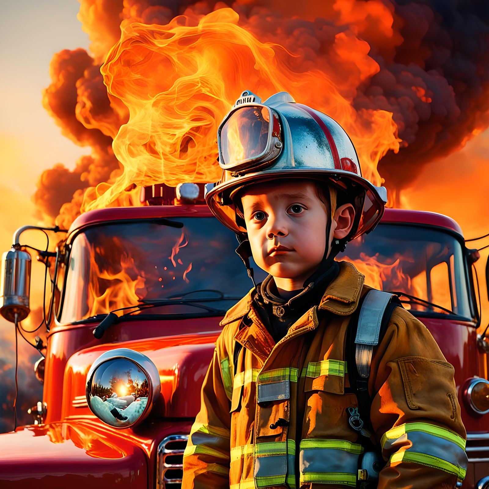 Fireman Rescues Child: A Surrealist Oil Painting