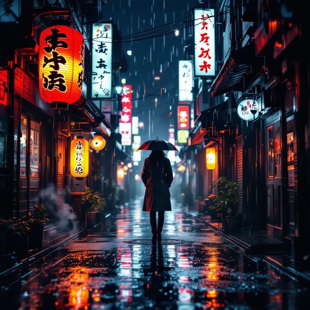 Silent Tokyo Alley in Cinematic Rain