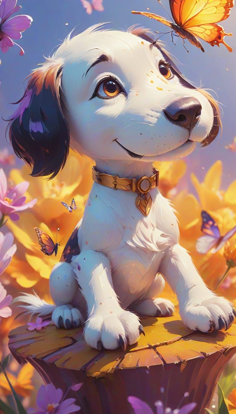 Butterflies and Flowers in Oil Painting Style