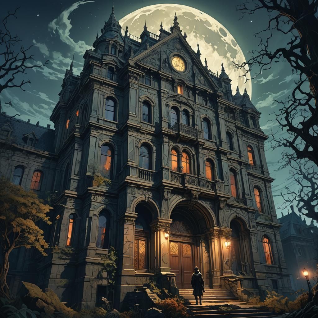 Moonlit Figure in Dark Fantasy Landscape