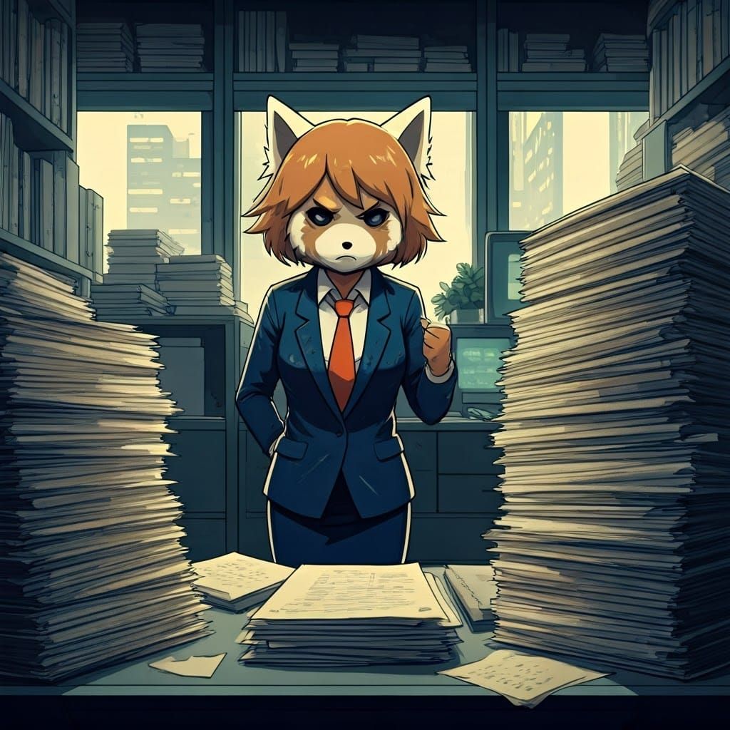 Stressed Office Worker in a Cramped Cubicle