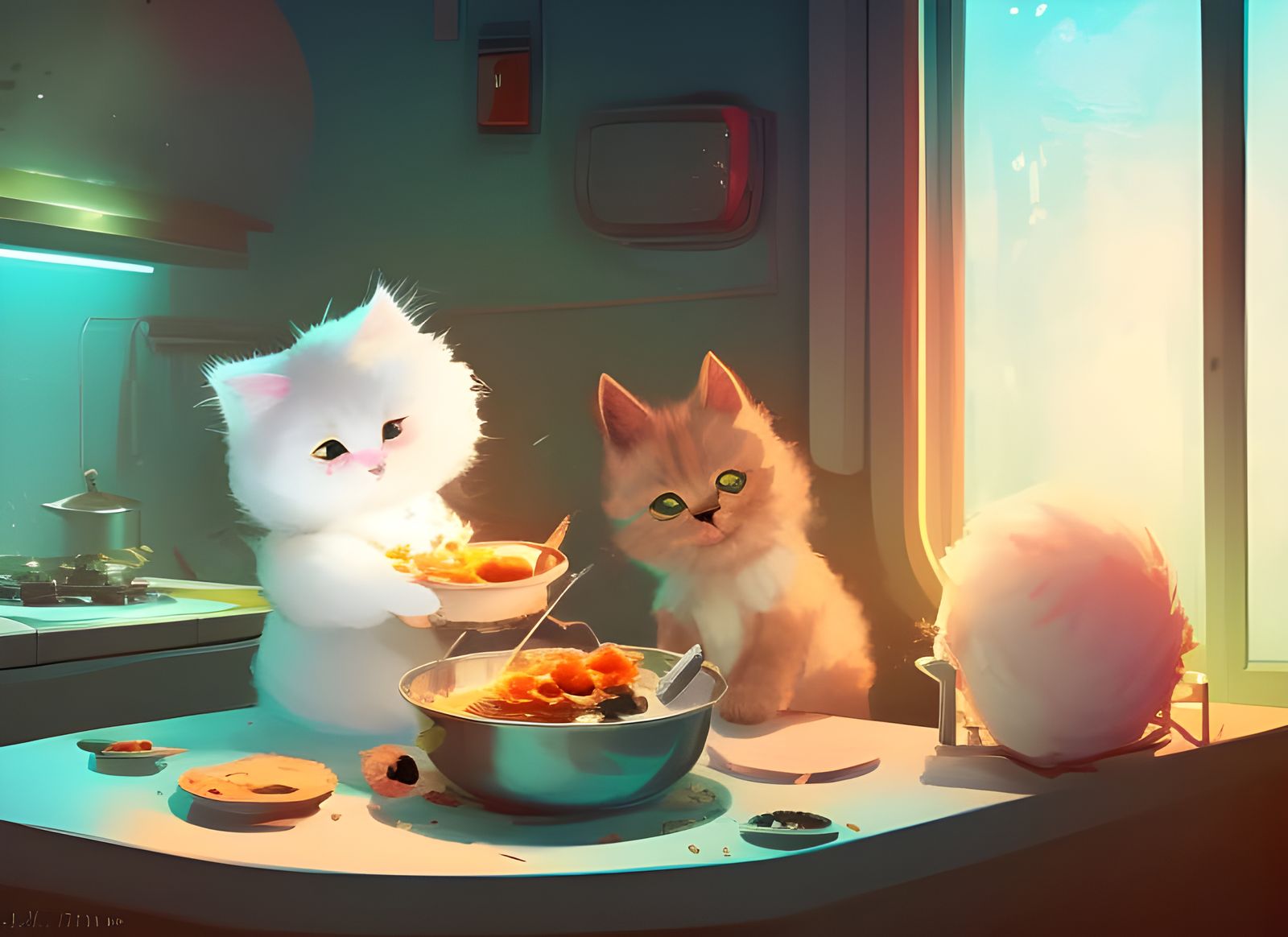 Cute Kitten Cooks: Digital Art Masterpiece