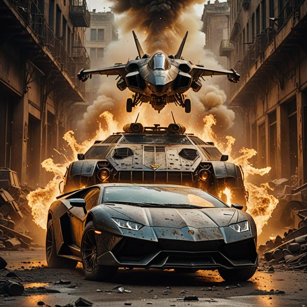 Cyberpunk Lamborghini War Machine in Apocalyptic Wasteland