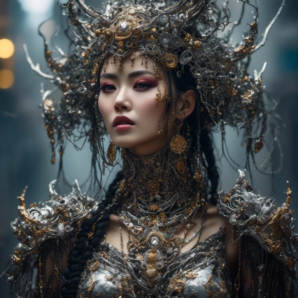 Metallic Asian Android: Futuristic Metal Art