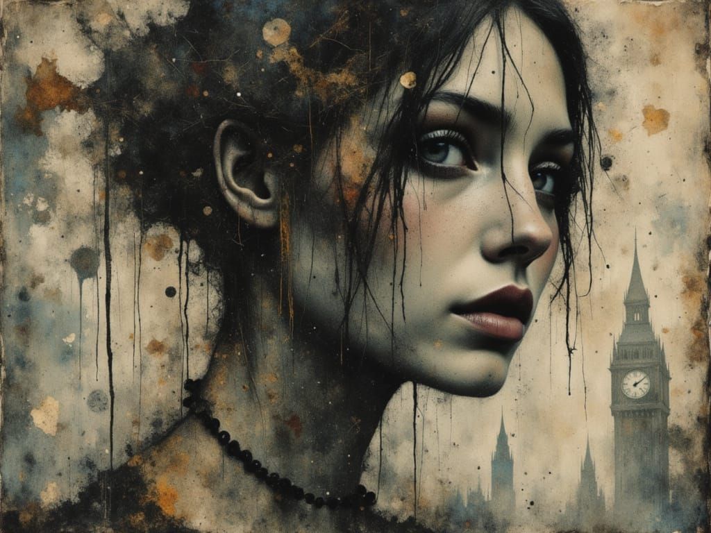 Surreal Female Figure in Abstract Watercolor and Alcohol Ink