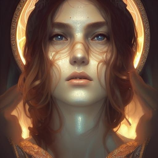 Goddess Radiating Holy Light: Hyperdetailed Portrait