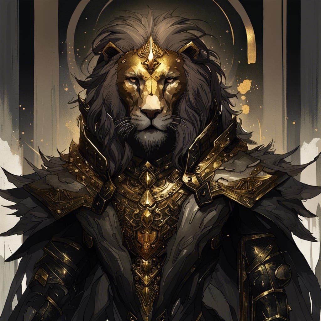 Glorious Lion Knight in Gilded Gothic Armor