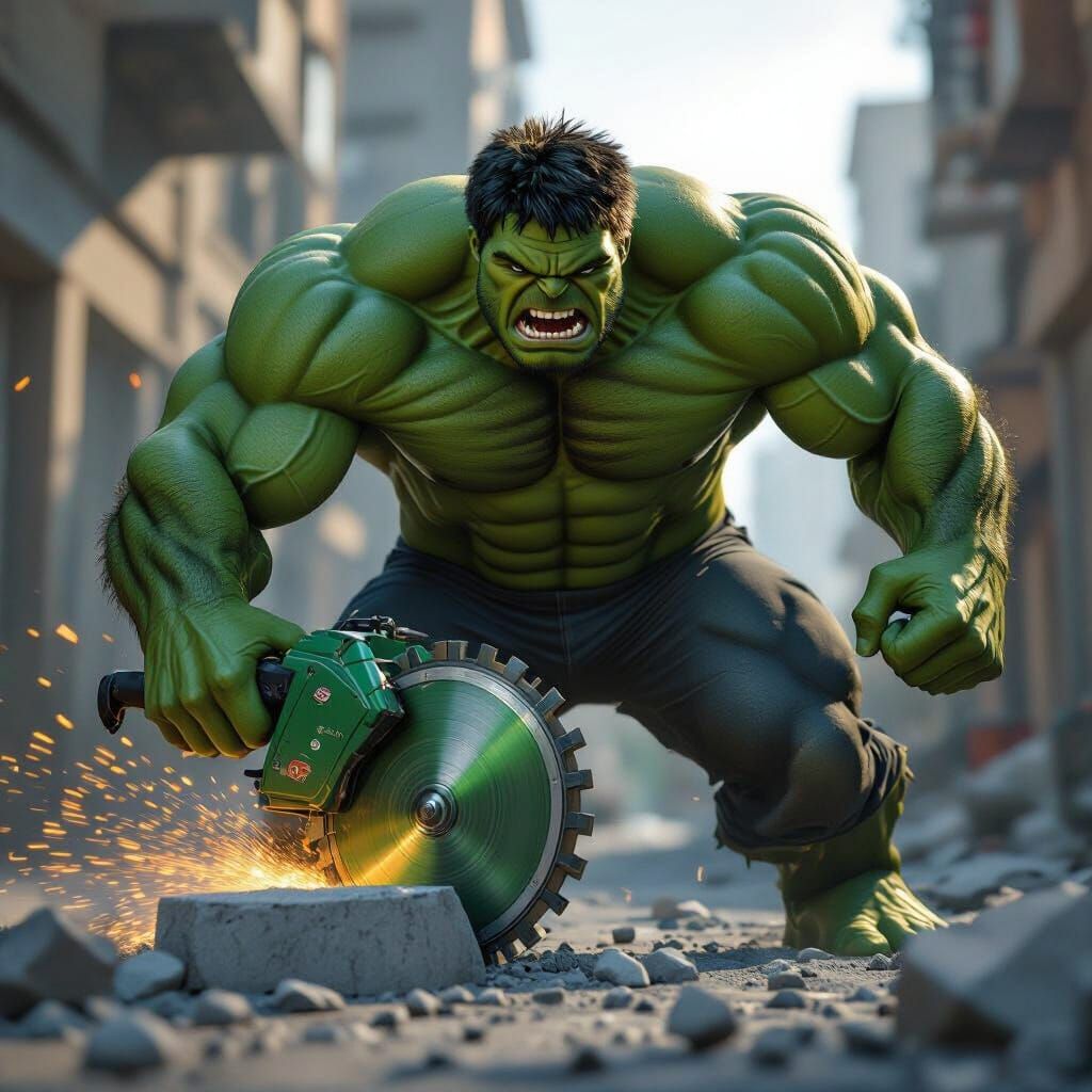 Hulk Demolishes Concrete with Power Saw
