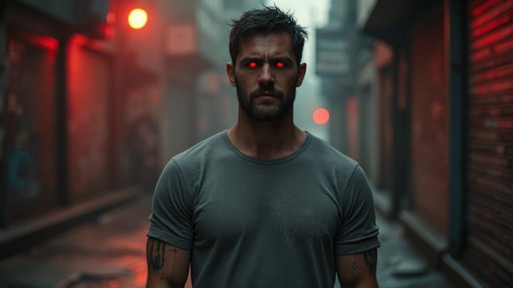 Rugged Hero Emerges from Smoky Urban Shadows