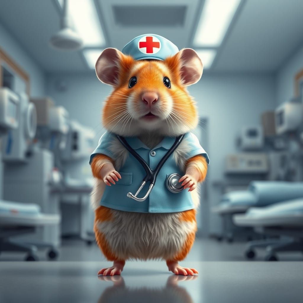 Hamster Nurse in Hyperreal Hospital Setting