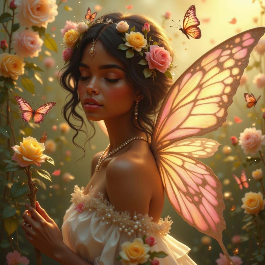 A young, Black-skinned fairy is the central subject, positio...