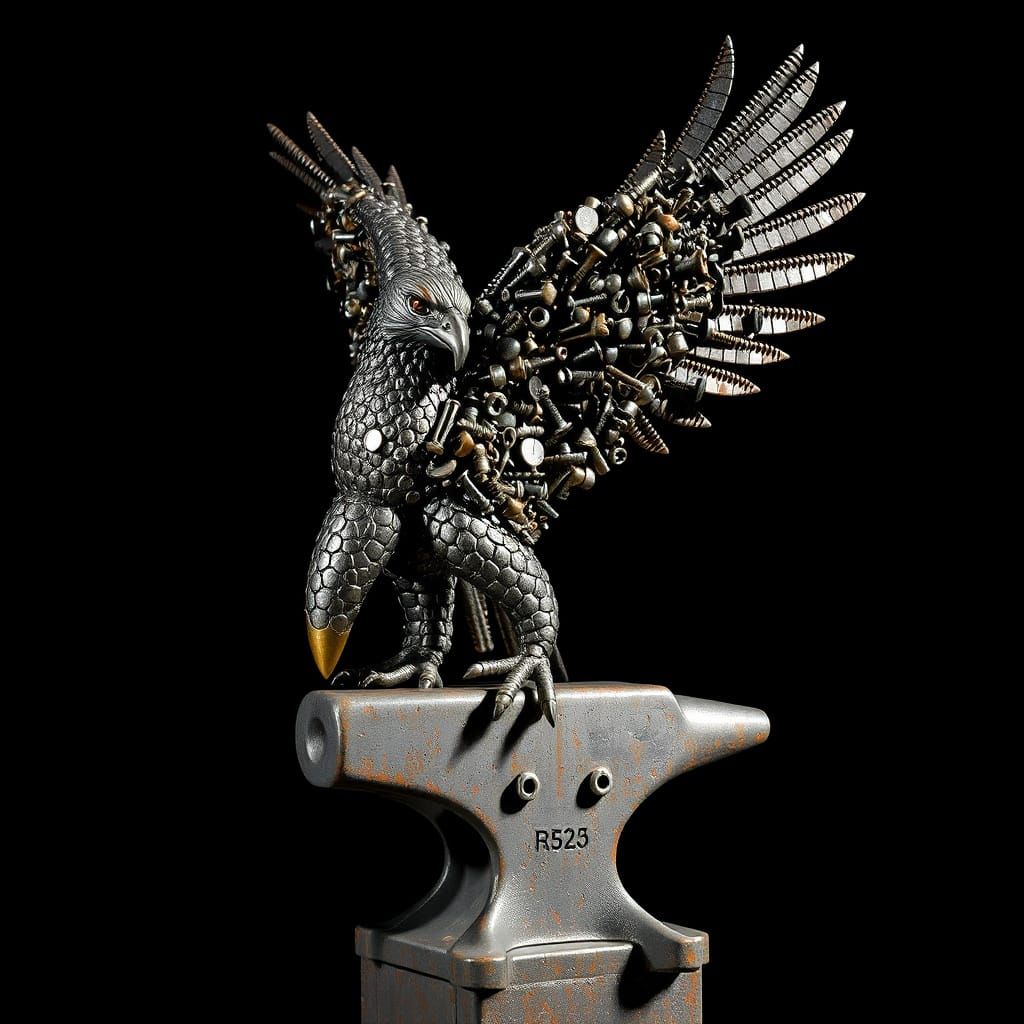 Majestic Metal Eagle Sculpture on Anvil