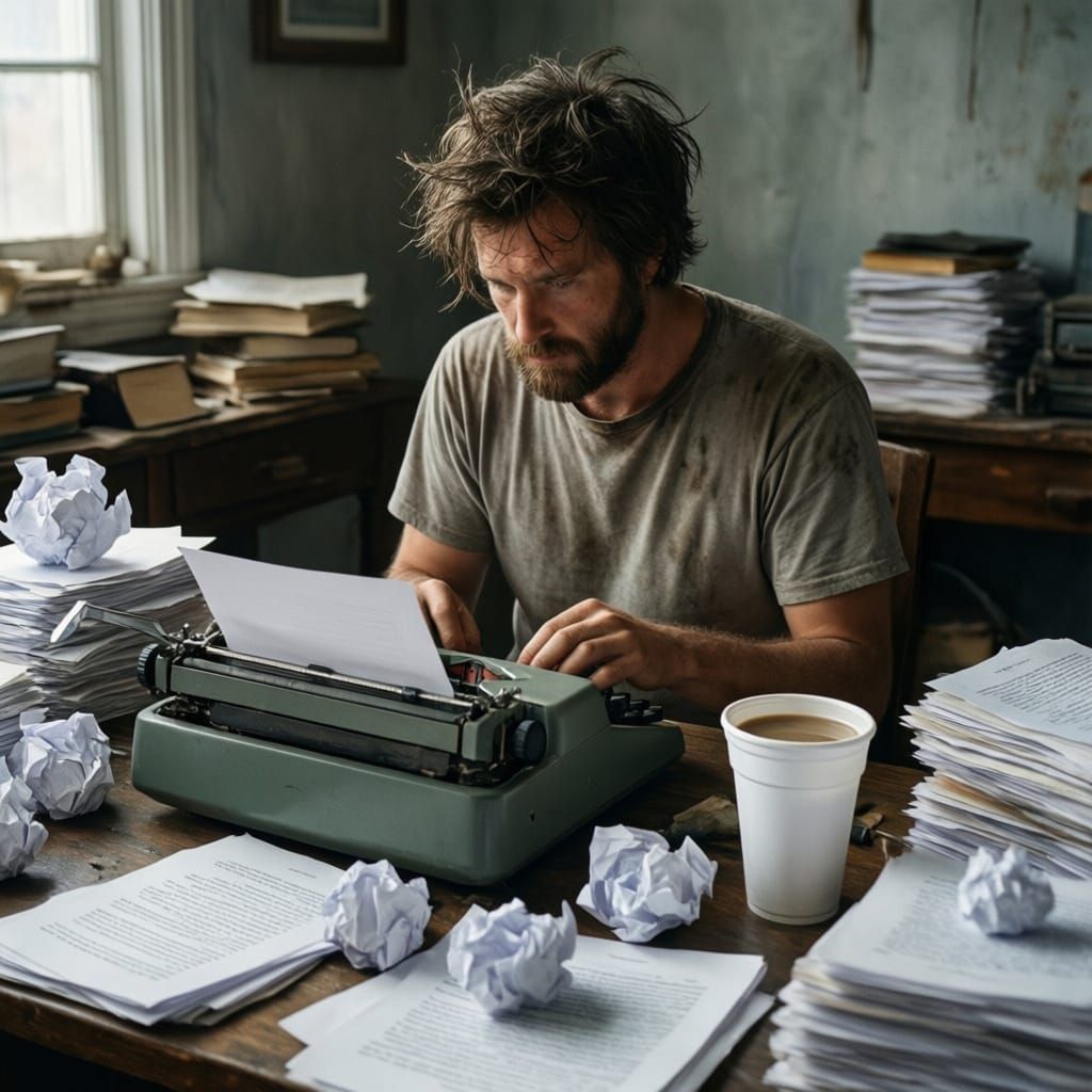 Frustrated Writer Battles Deadline With Coffee