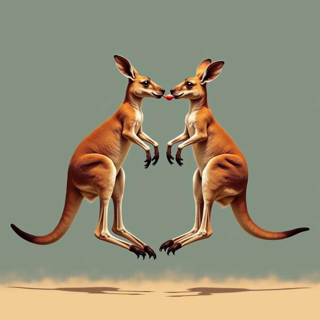 Kangaroos Hopping and Kissing in Mid-Air