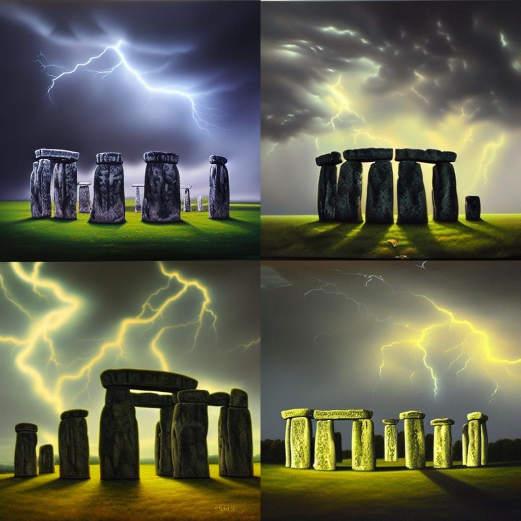 Stonehenge Under Thunderstorm: Meticulously Detailed Oil Pai...