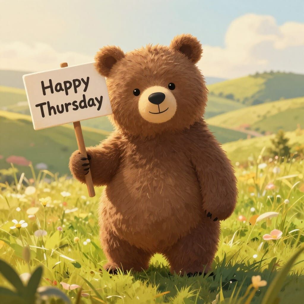 Charming NAP Bear Wishing Happy Thursday on a Hill