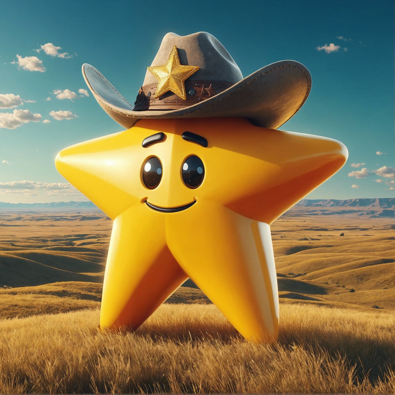 Cowboy Star Cartoon Character in Prairie Setting