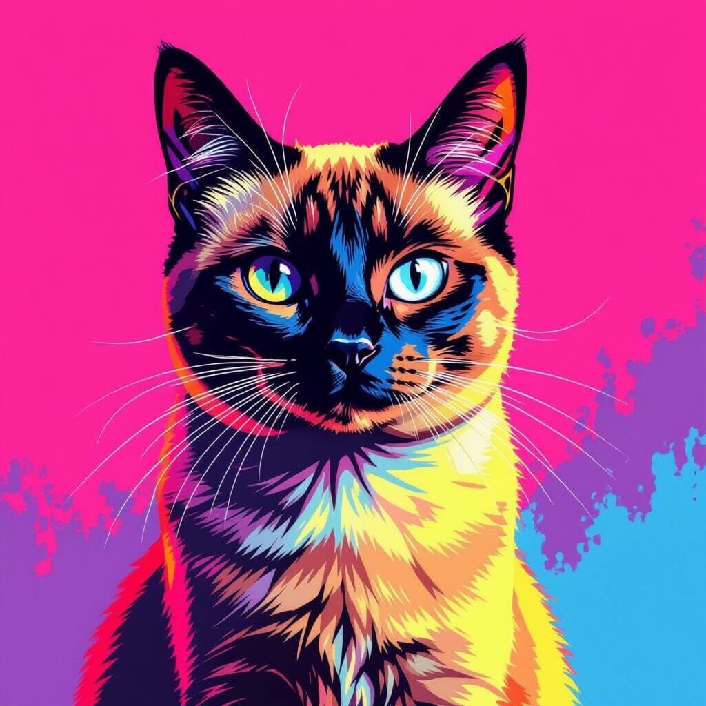 Vibrant Pop Art Siamese Cat Portrait