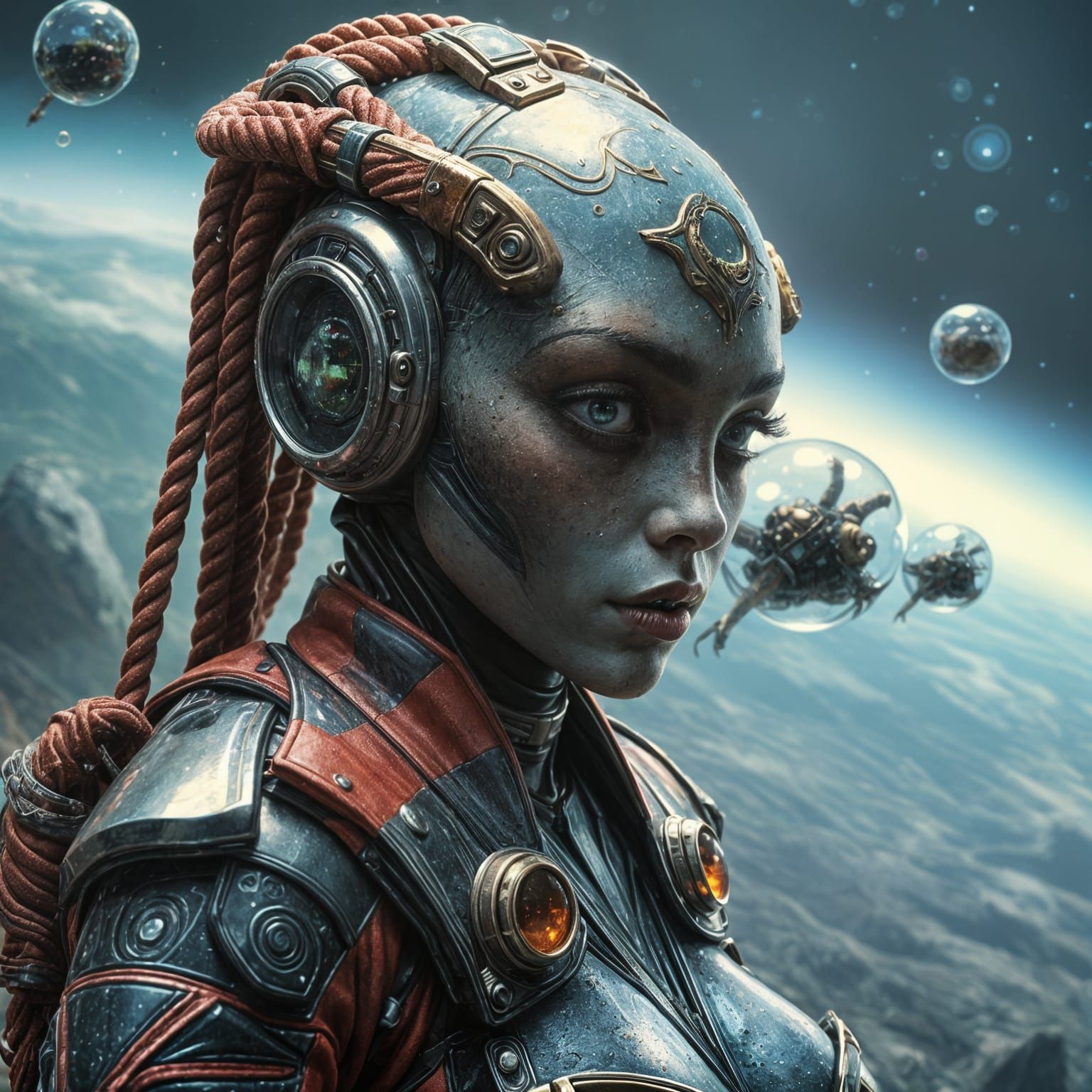 Epic Futuristic Space Warrior Emerges from Vast Galaxy