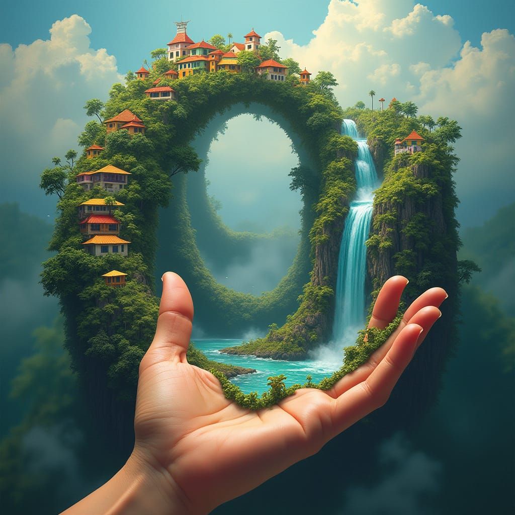 Surreal Jamaican Cityscape Twists into Infinity with Waterfa...