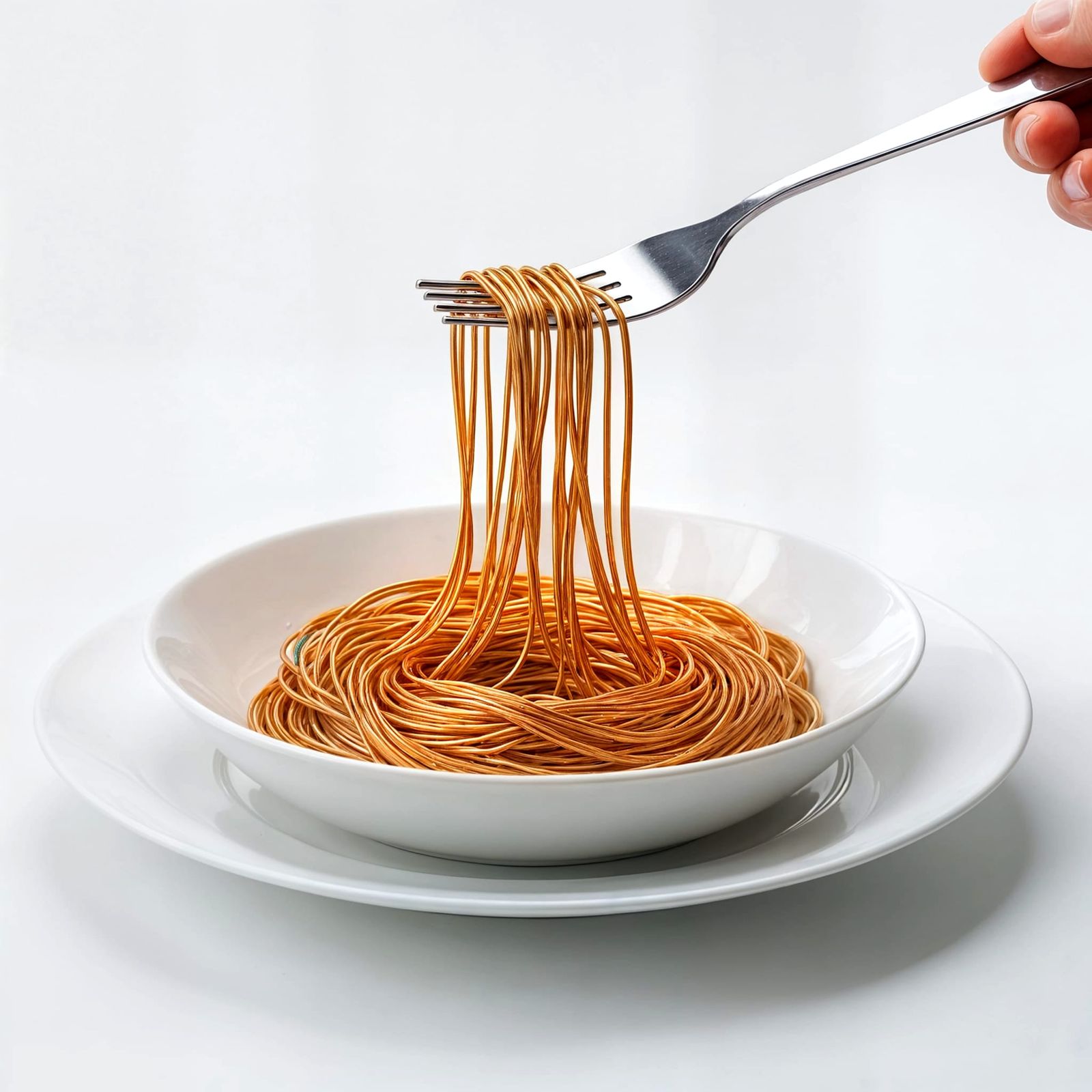 Copper Wire Spaghetti: Metallic Food Art