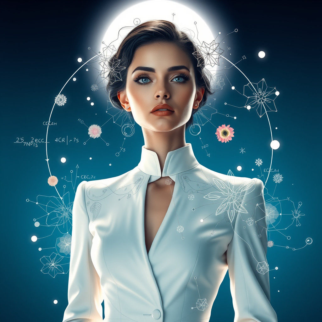 Futuristic Woman Surrounded by Science and Nature